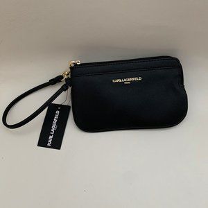 NWT Karl Lagerfeld Paris black saffiano wristlet